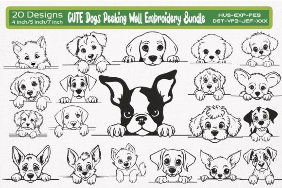 Cute Dogs Peeking Wall Embroidery Bundle