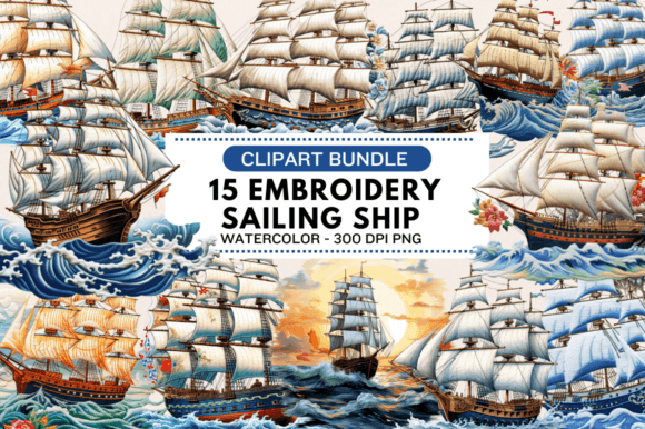 FREE Embroidery Sailing Ship Clipart