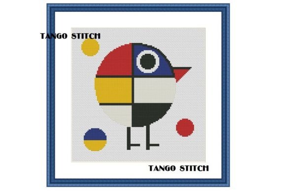 Mondrian Style Abstract Bird Embroidery